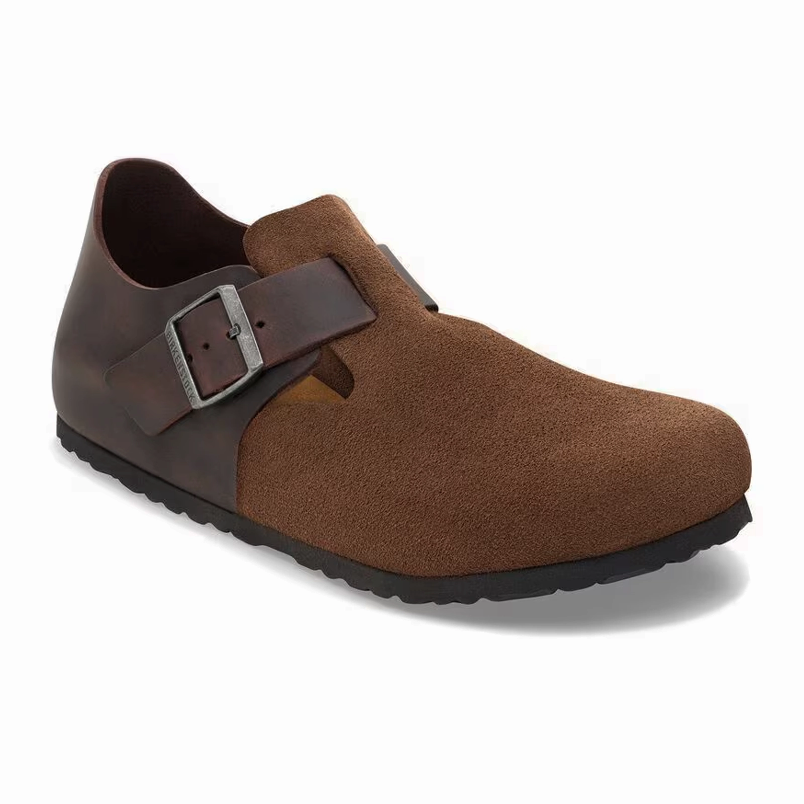 Birkenstock London Clog (Men) - Dark Tea Suede/Oiled Leather Chic Detail Urban Cool