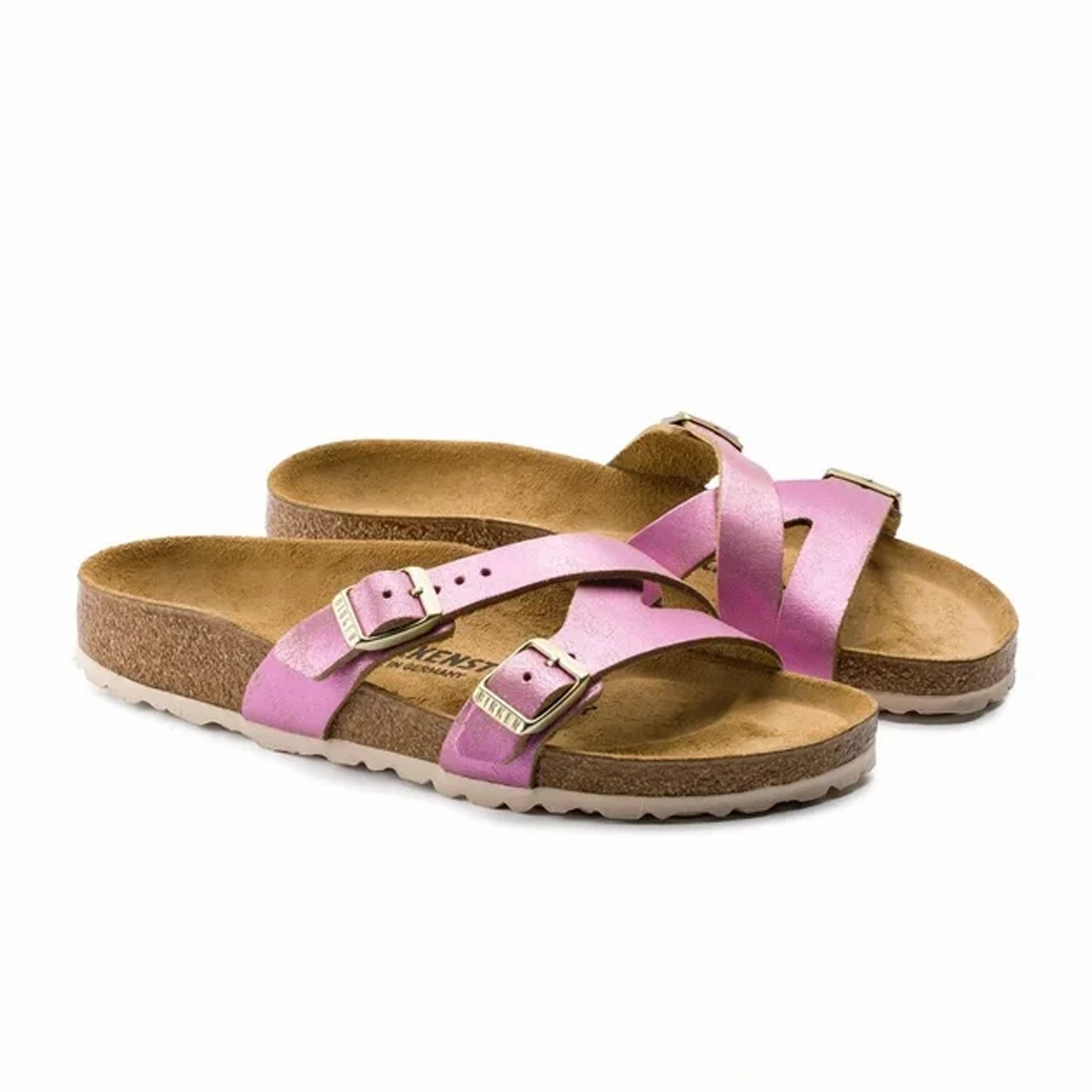 Birkenstock Yao Narrow Slide Sandal (Women) - Washed Metallic Pink Suede Effortless Footwear Step Comfort relaxation