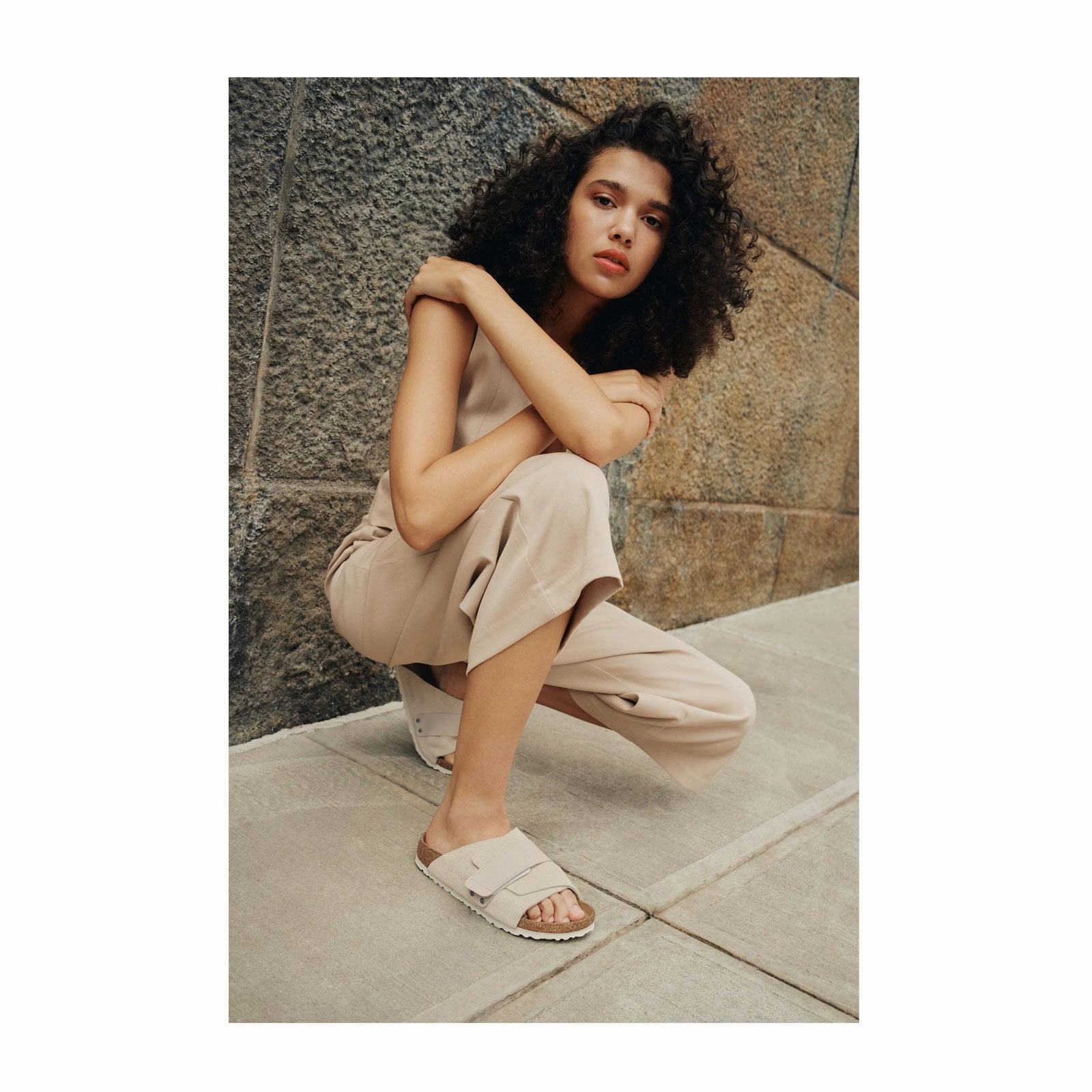 Birkenstock Kyoto Narrow Slide Sandal (Women) - Antique White Suede/Antique White Nubuck Cozy Foot Step