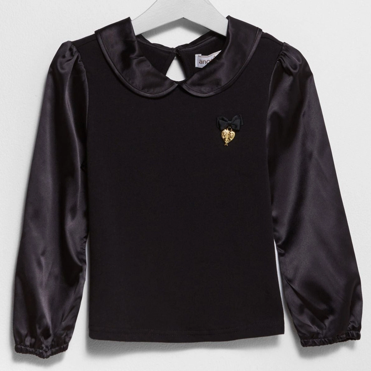 Classy Angel's Face Girls Satin Long Sleeve Top - Black