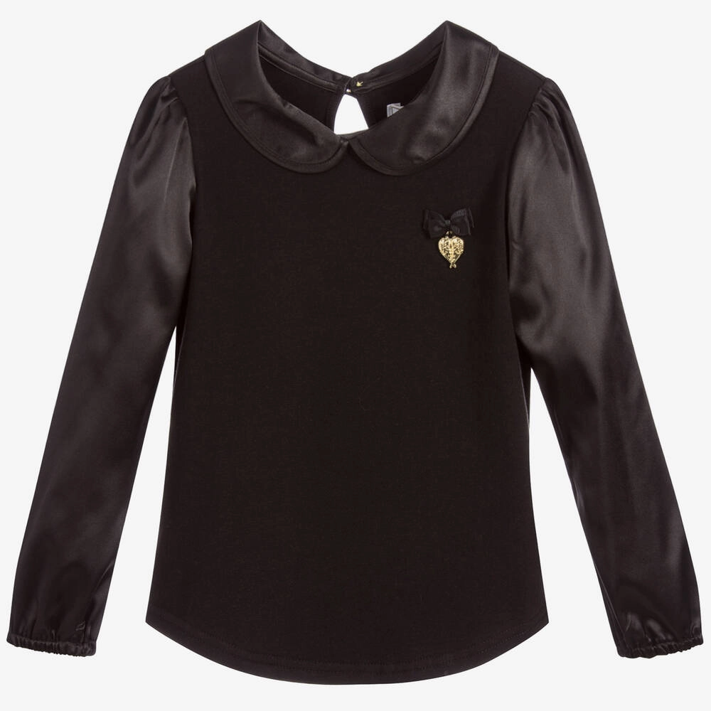 Angel's Face Girls Satin Long Sleeve Top - Black Vacation wear for children