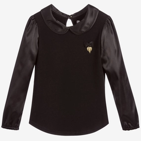 Angel's Face Girls Satin Long Sleeve Top - Black Active