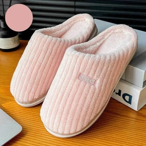 Solid Color Simple Cotton Slippers Winter Non-slip Home Warm Plush Slippers Household Indoor Couple Women's House Shoes Windproof Style