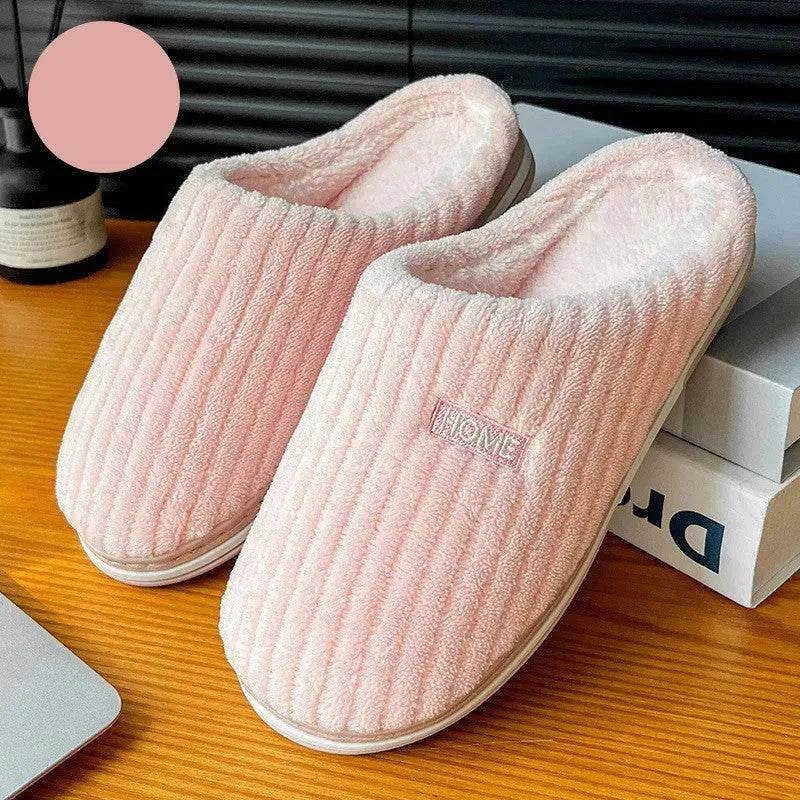 Solid Color Simple Cotton Slippers Winter Non-slip Home Warm Plush Slippers Household Indoor Couple Women's House Shoes Frost Defense Comfort Footwear