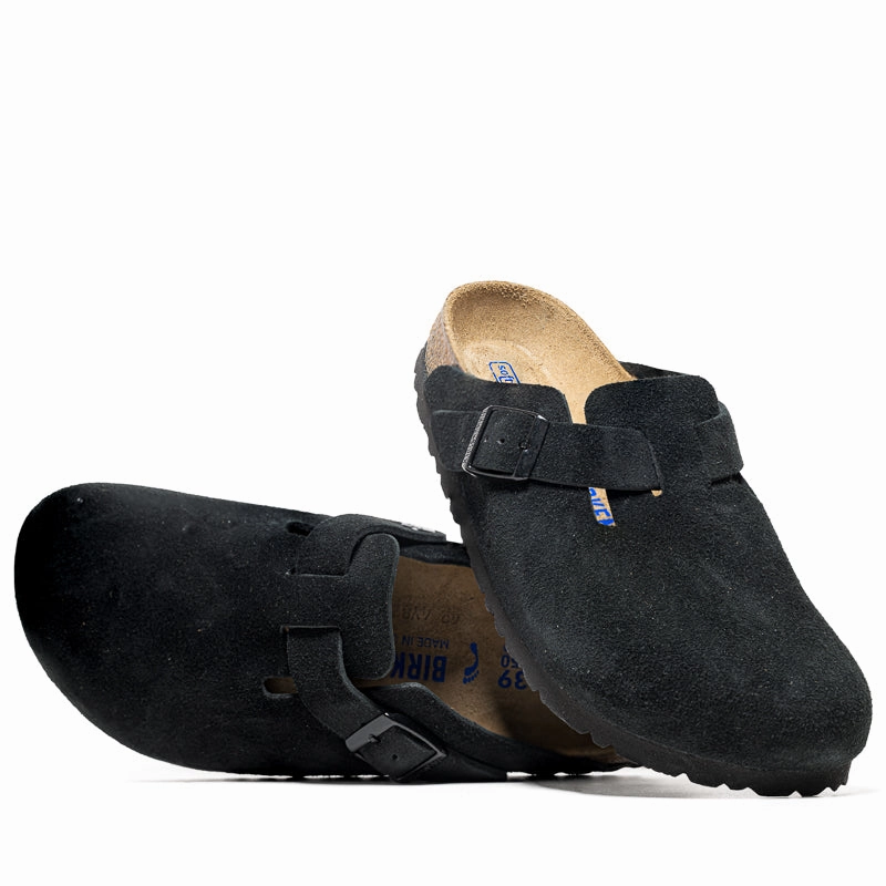 Wood Walk Braided Detail Birkenstock Boston Soft Footbed Suede - Black