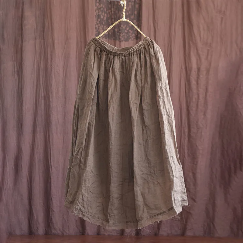 Spring Plus Size Loose Linen Rough Hem Solid Skirt Fashion Style Runway Inspired