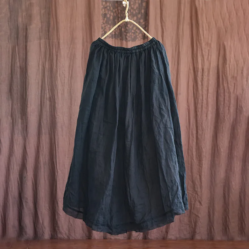 Spring Plus Size Loose Linen Rough Hem Solid Skirt Laser Cut Edges Bold Finish