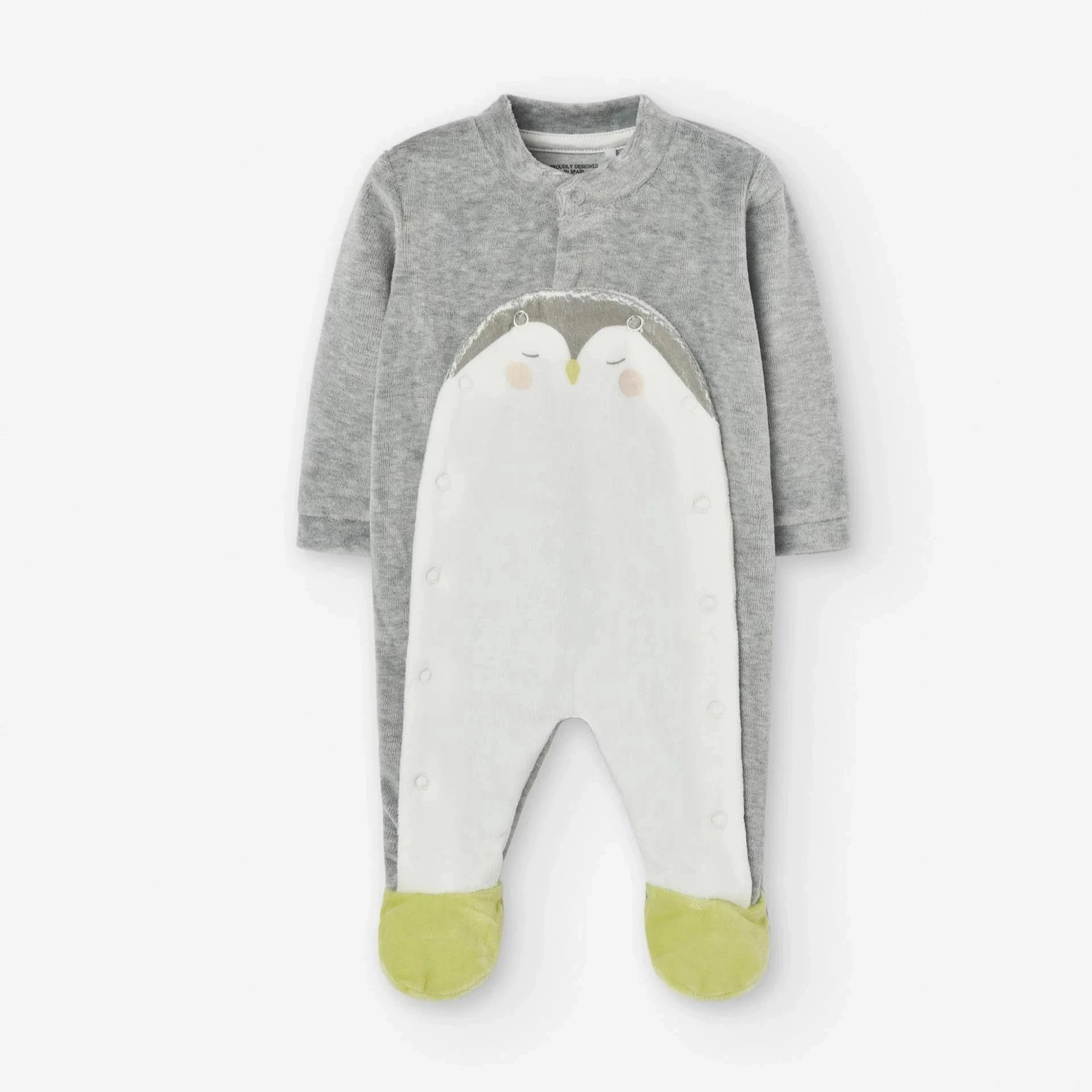 Losan Baby PENGUIN Velour Sleepsuit - Grey/White - Newborn School going kids' wear All - Purpose