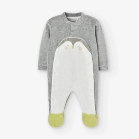 Losan Baby PENGUIN Velour Sleepsuit - Grey/White - Newborn School going kids' wear All - Purpose
