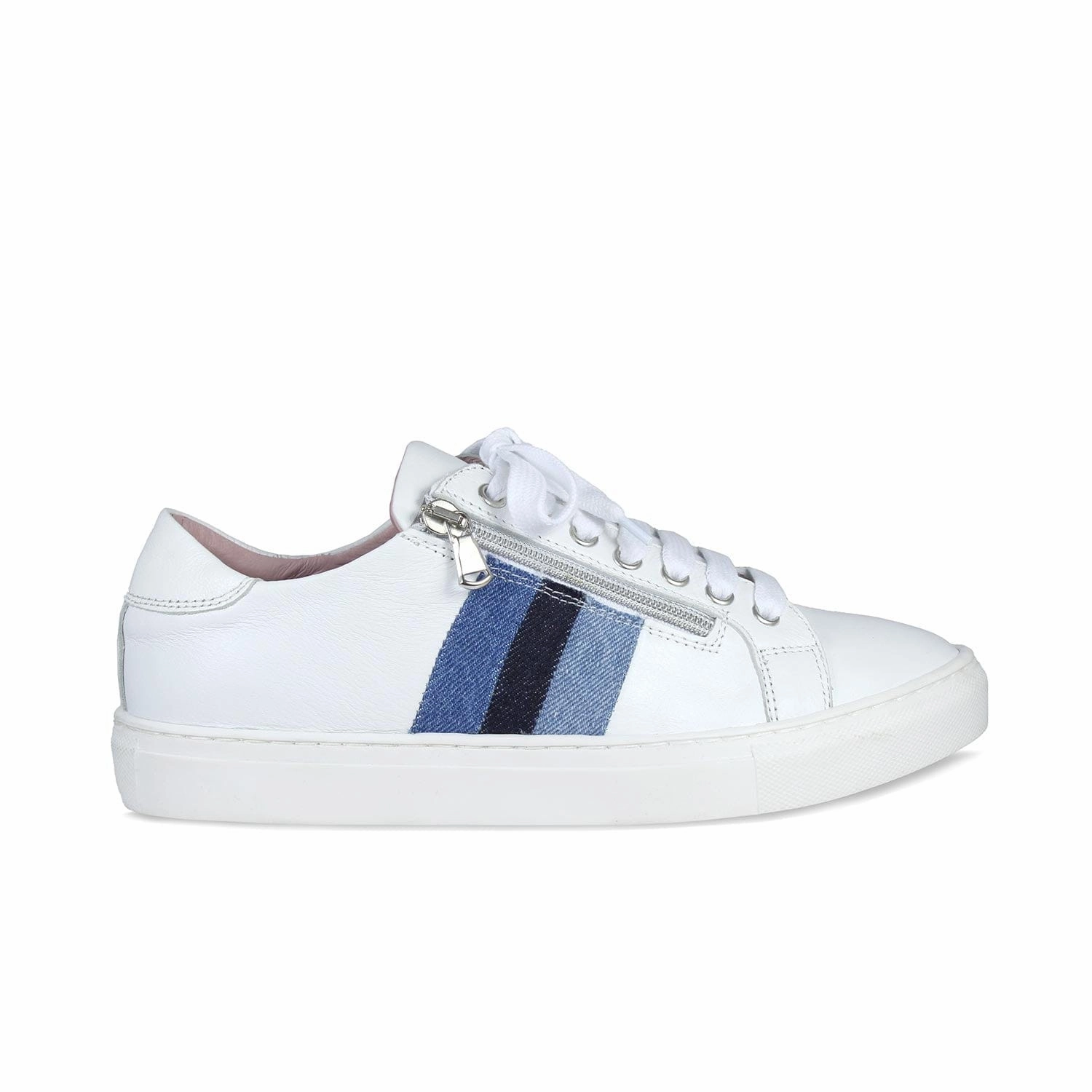 Sprint: White Leather & Multi Denim Cushioned Ankle Support
