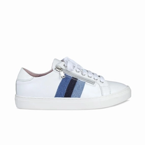 Sprint: White Leather & Multi Denim Cushioned Ankle Support