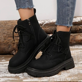 Square-heeled Lace-up Boots For Women Fall Winter All-match Slim Shoes Fashion Ankle Boot Snow Trek Boot Mountain Footwear