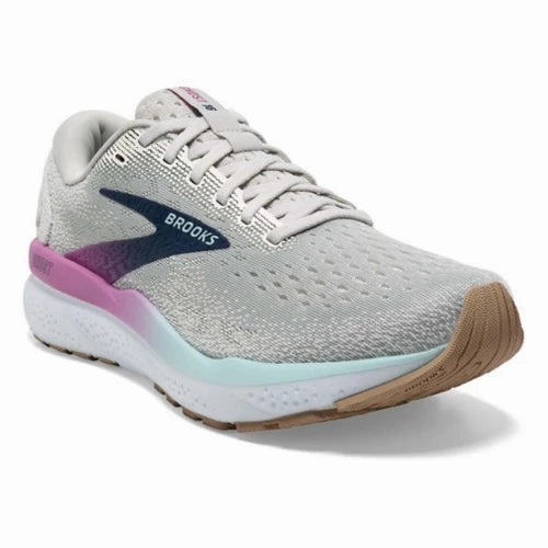running in local races shoes Brooks Women's Ghost 16 White/Grey/Blue