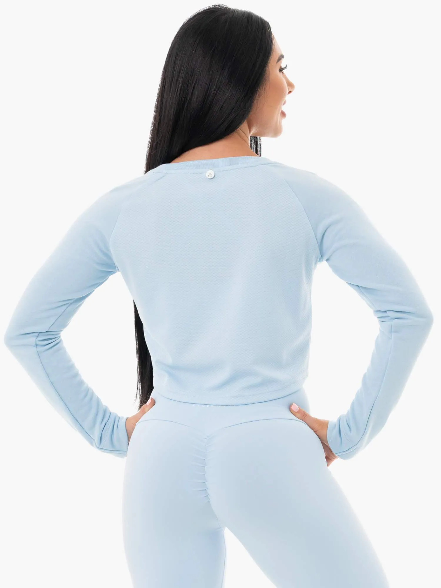 Universal Size Adaptation Stand Staples Cropped Sweater - Sky Blue