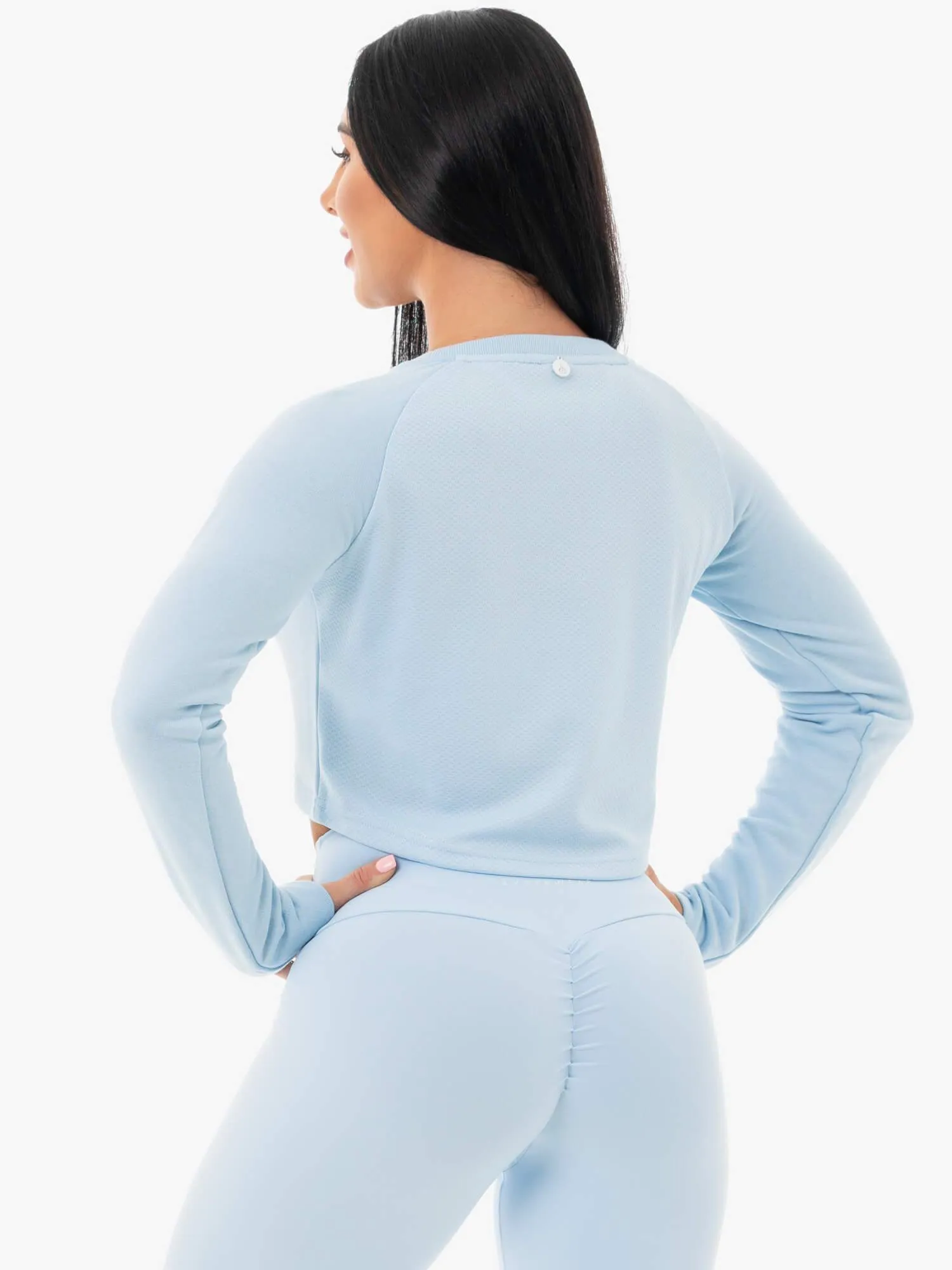 Ergonomic Cut Staples Cropped Sweater - Sky Blue