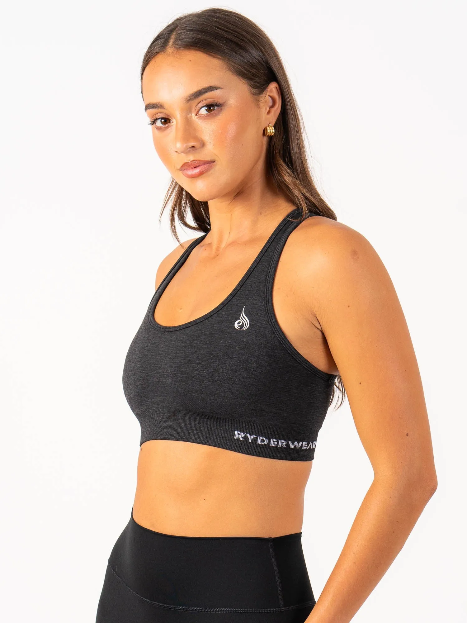 Supportive Padding Staples Seamless Racer Back Sports Bra - Black Marl