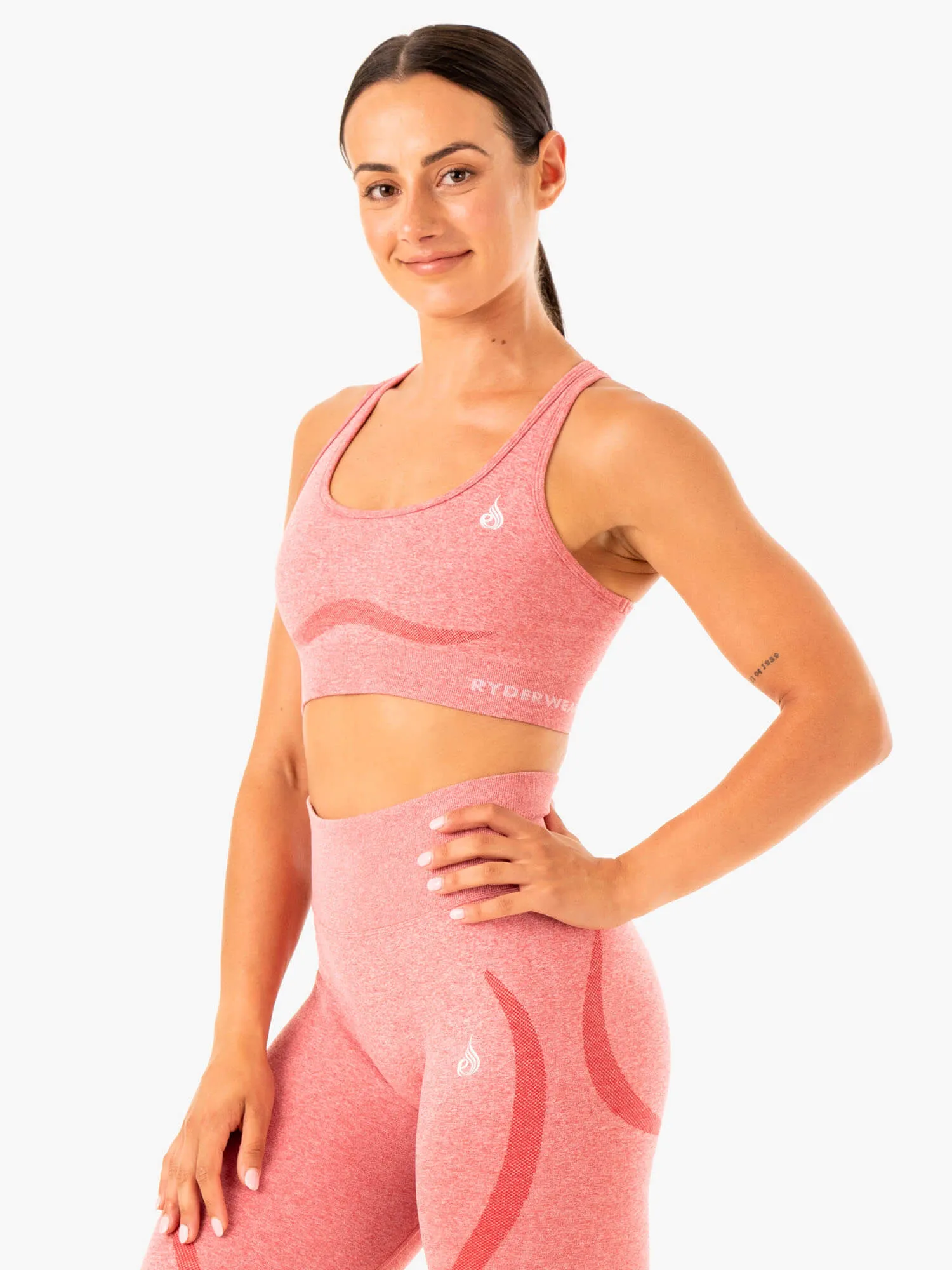 Staples Seamless Racer Back Sports Bra - Pink Marl Lightweight Bra Wide straps seams
