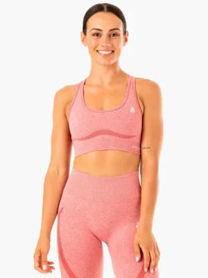 Low-impact Wide Straps Staples Seamless Racer Back Sports Bra - Pink Marl