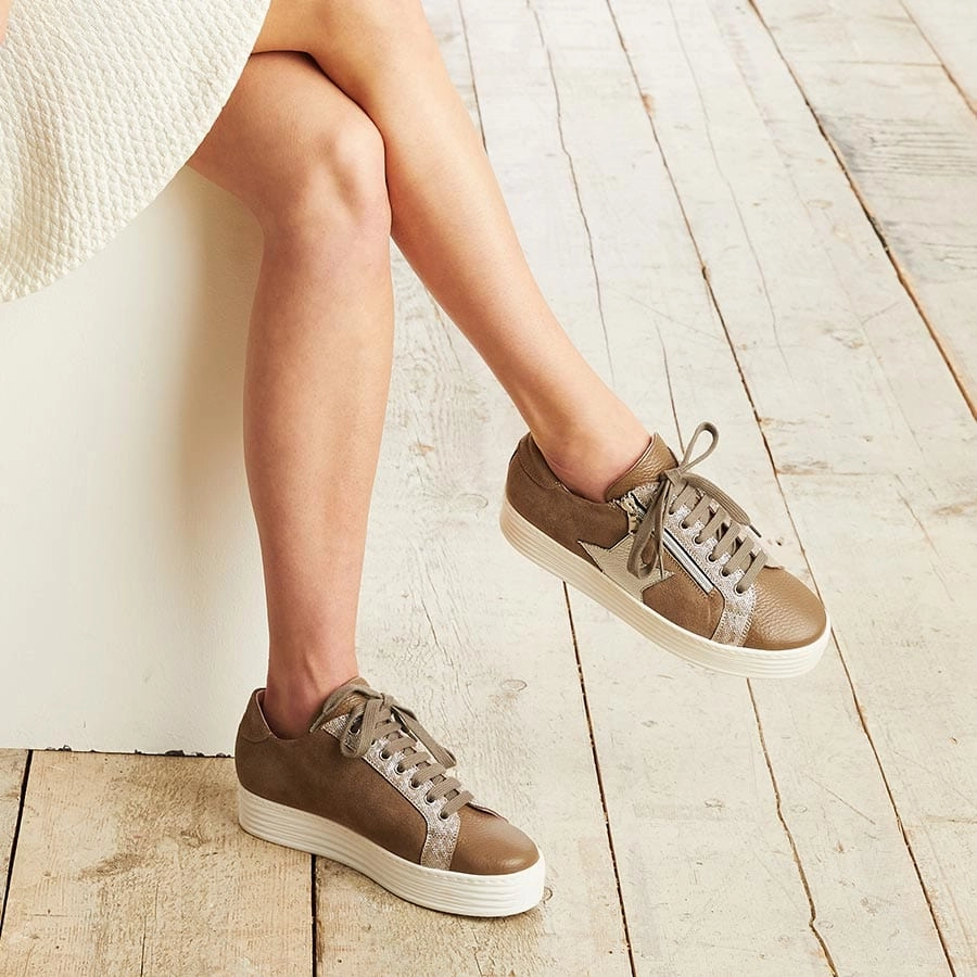 Star: Taupe Leather & Suede Bold Grip