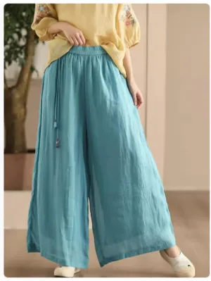 SmoothZipClosure Breathable wear Babakud Women Summer Vintage Essential Ramie Wide-Leg Pants