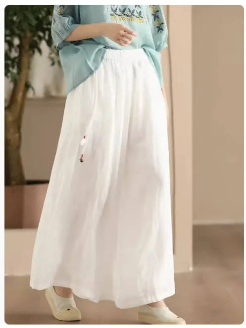 Babakud Women Summer Vintage Essential Ramie Wide-Leg Pants Adaptable Fit