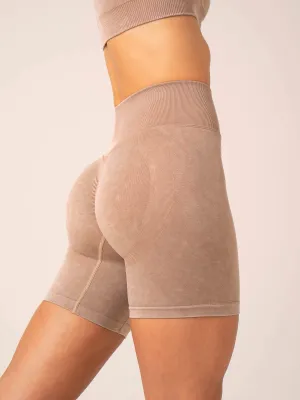 Stonewash Scrunch Seamless Shorts -  Tan Stonewash khaki shorts