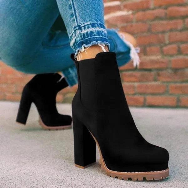 Round-toe Ankle Boots Solid Leopard Print Thick Square High Heel Shoes Ladies Casual Fashion Autumn Winter Suede Dress Party Boots Snow Fashion
