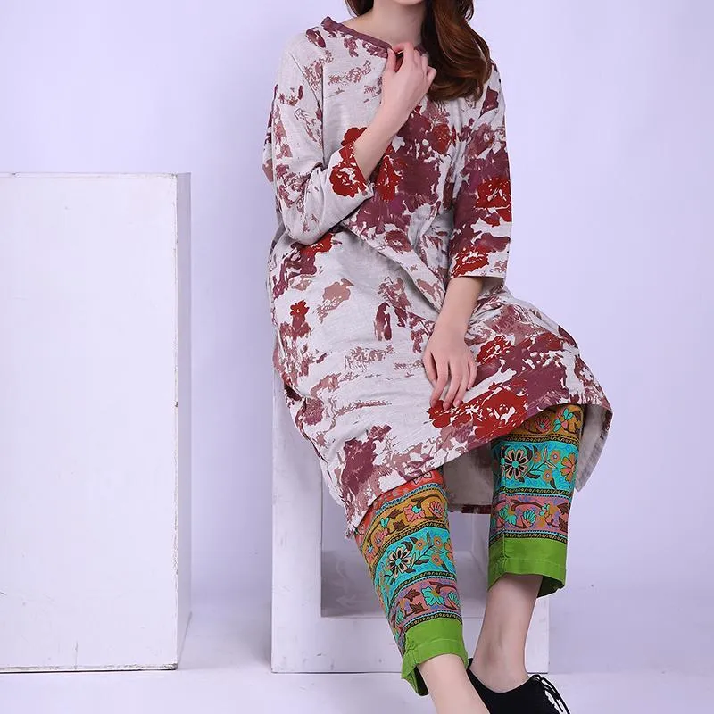 Skin Touch Sophisticated Design Babakud Vintage Printed Cotton Linen Dresses