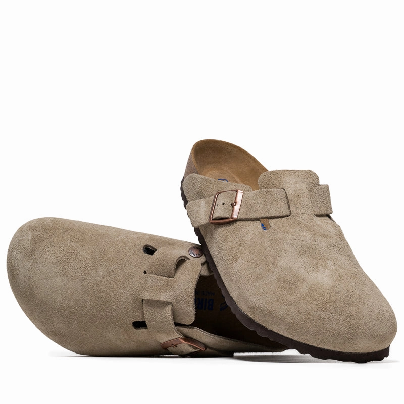 Birkenstock Boston Soft Footbed Suede - Taupe Sharp Detail Stylish Slip-on Shoes