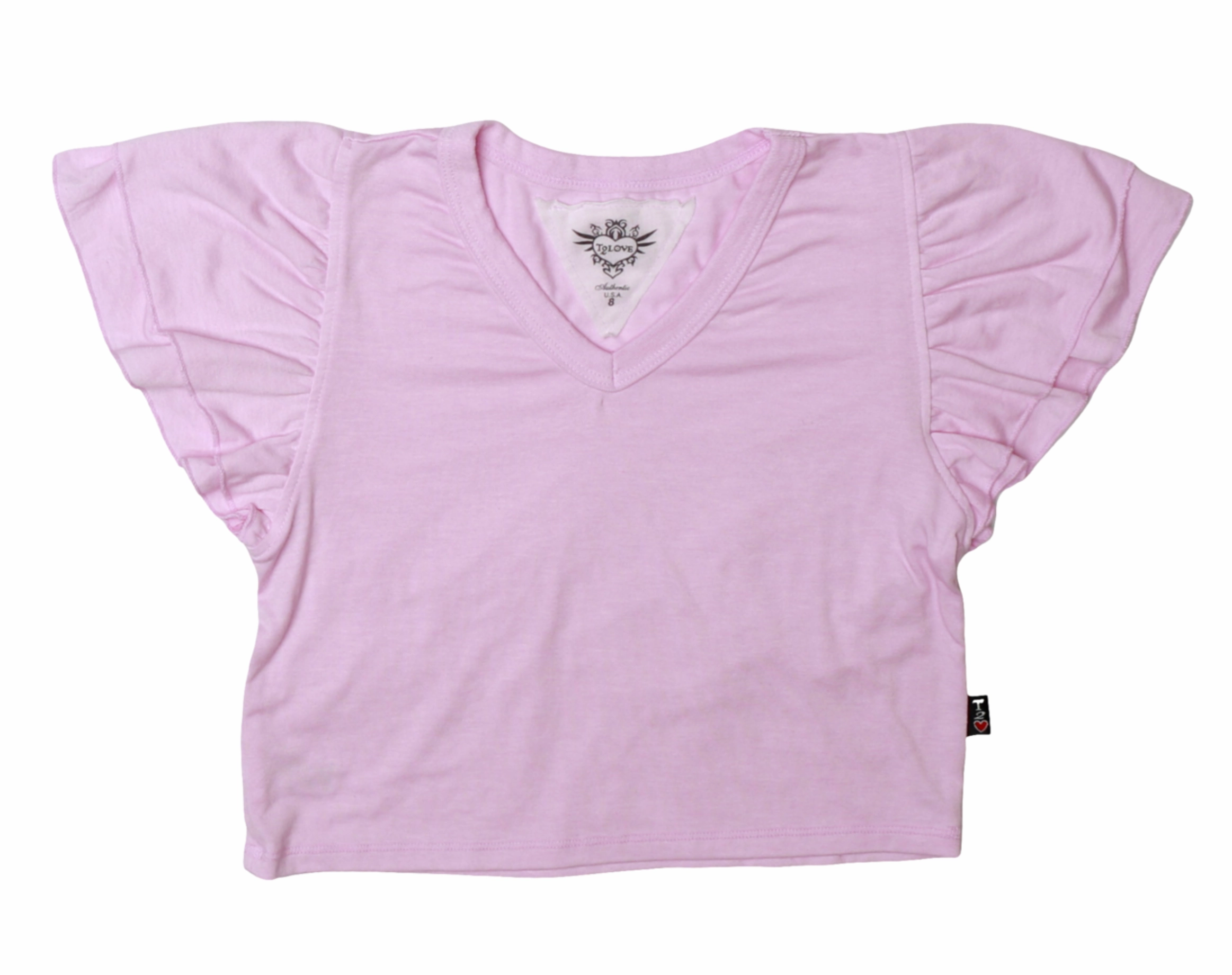 Wrinkle - free Comfortable kids' attire Ruffle Sleeve V Neck Top - Bubble Gum Pink
