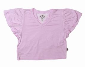 Wrinkle - free Comfortable kids' attire Ruffle Sleeve V Neck Top - Bubble Gum Pink