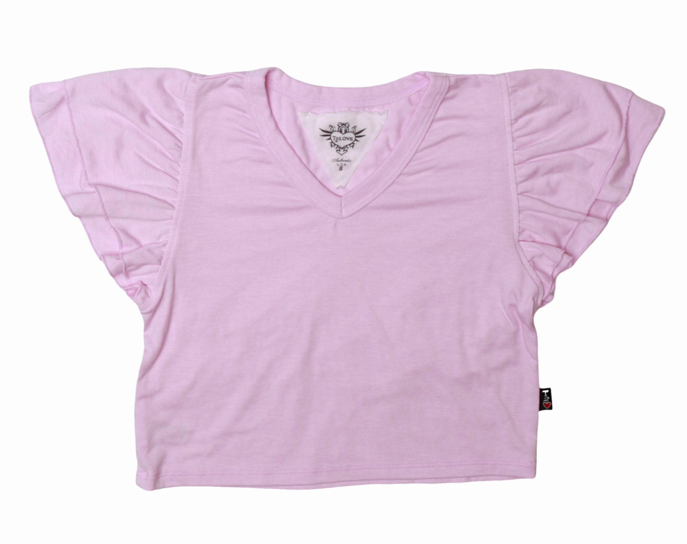 Ruffle Sleeve V Neck Top - Bubble Gum Pink Skinny Pre - teen