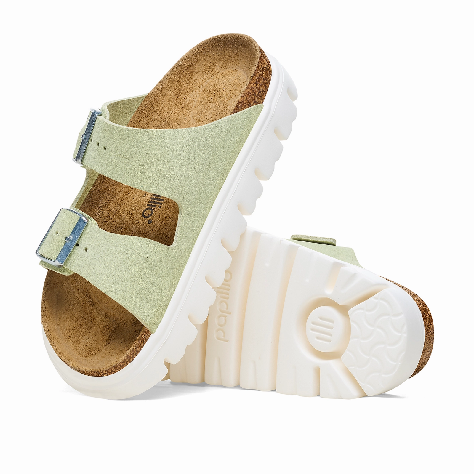 Relaxed Outdoor Birkenstock Arizona Chunky Slide Sandal (Women) - Faded Lime Suede