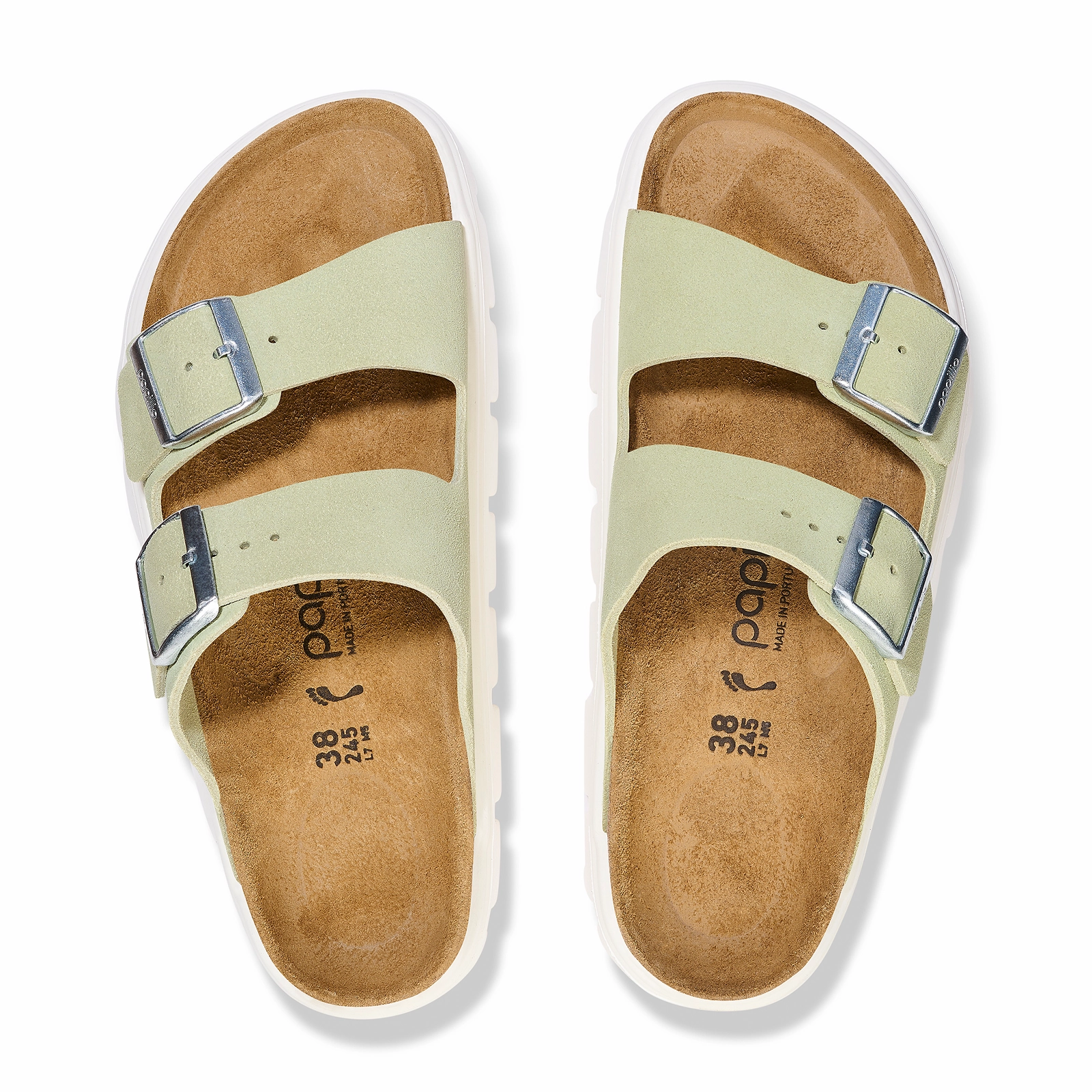 Fashion Forward Comfort Enhancement Birkenstock Arizona Chunky Slide Sandal (Women) - Faded Lime Suede