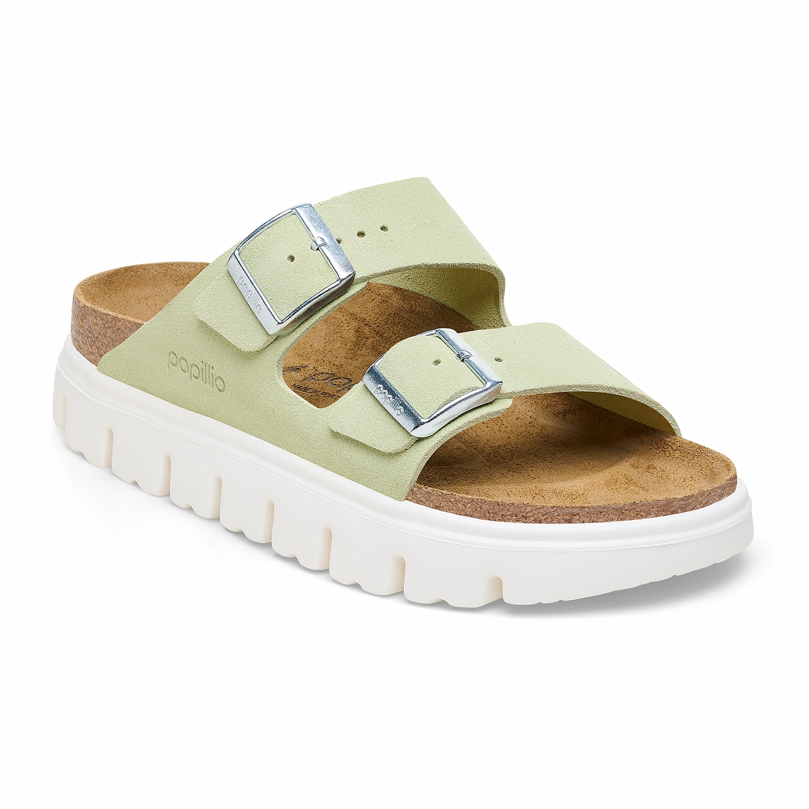 Quick Sandal Fit Light Slip Birkenstock Arizona Chunky Slide Sandal (Women) - Faded Lime Suede