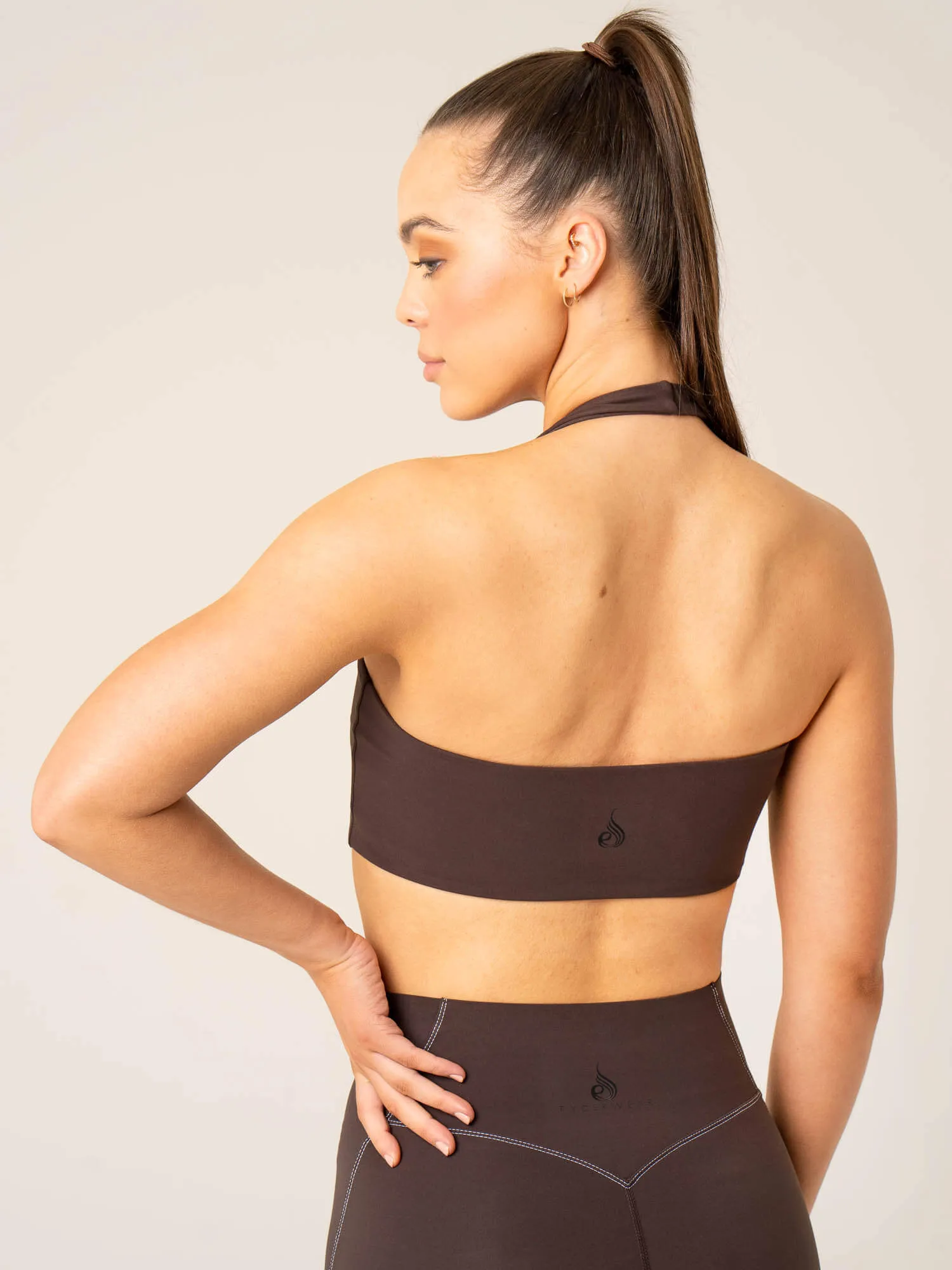 Customizable Stride Halter Sports Bra - Chocolate