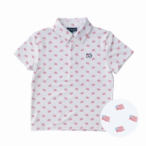 Multicolored kids' clothes Satin Boys Short Sleeve Pro Performance Polo in American Flag Print