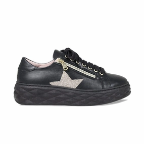 Modern Design Smooth Insole Porto Star: Black Leather & Glitter