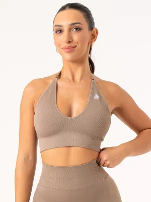 Lift Rib Seamless Halter Sports Bra - Taupe Soft Structure