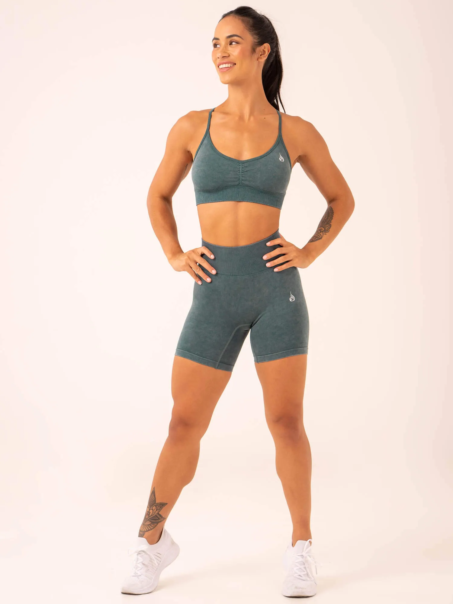 Stonewash Scrunch Seamless Shorts -  Petrol Stonewash Casual Ease