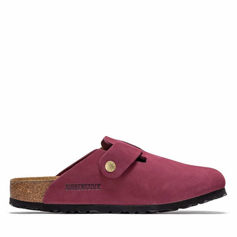 Breathable Shoes ground grip Women's Birkenstock Boston Big Buckle Nubuck - Berry Crush