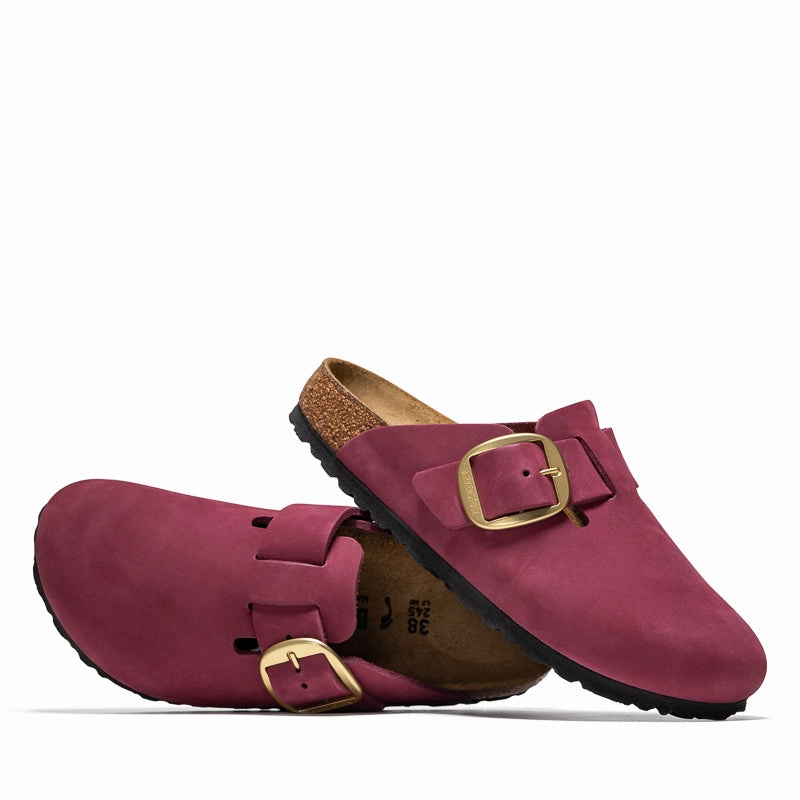 Full-Grain Leather Kind Feel Women's Birkenstock Boston Big Buckle Nubuck - Berry Crush