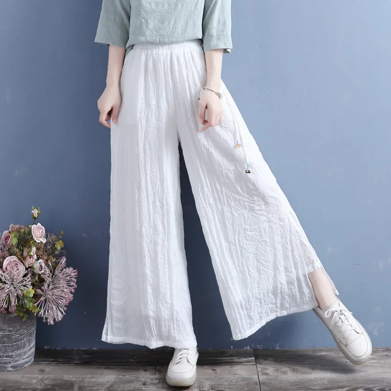 Summer Linen Loose Split Bottom Wide Leg Trousers Water Resistant