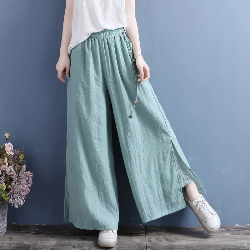 Comfort Cushioning Anti Static Lining Summer Linen Loose Split Bottom Wide Leg Trousers