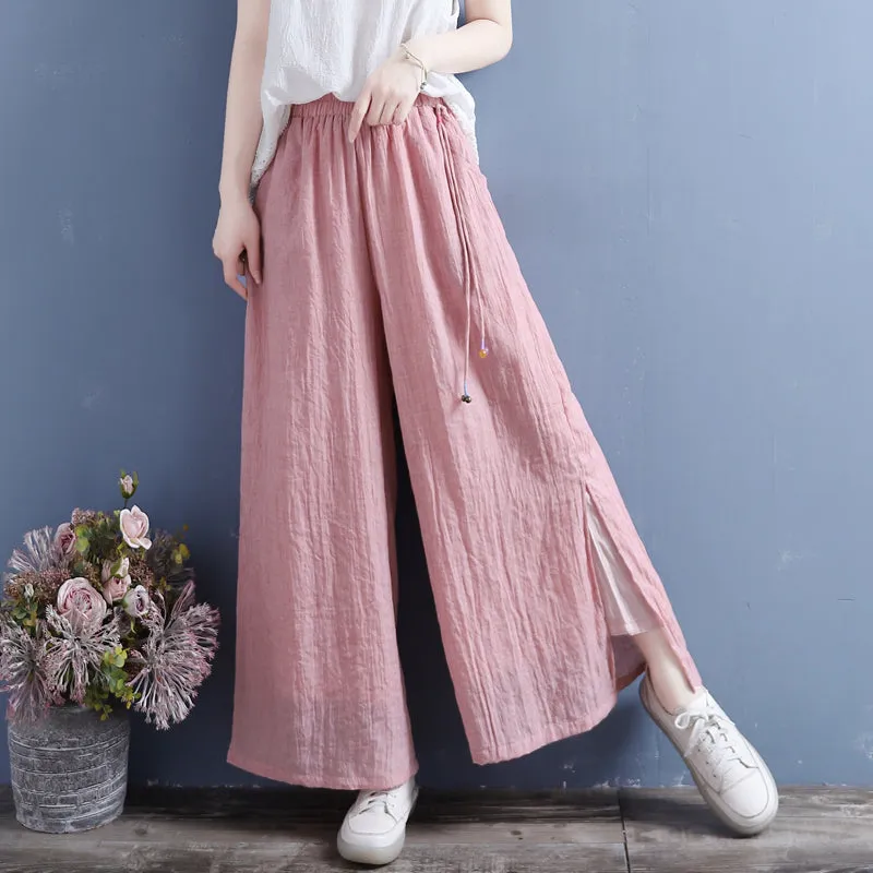 Summer Linen Loose Split Bottom Wide Leg Trousers Smart Design