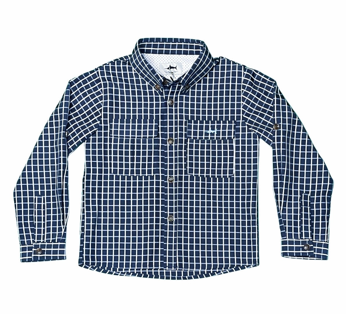 Big - and - tall Party Flagler Fishing shirt | Navy/White Plaid