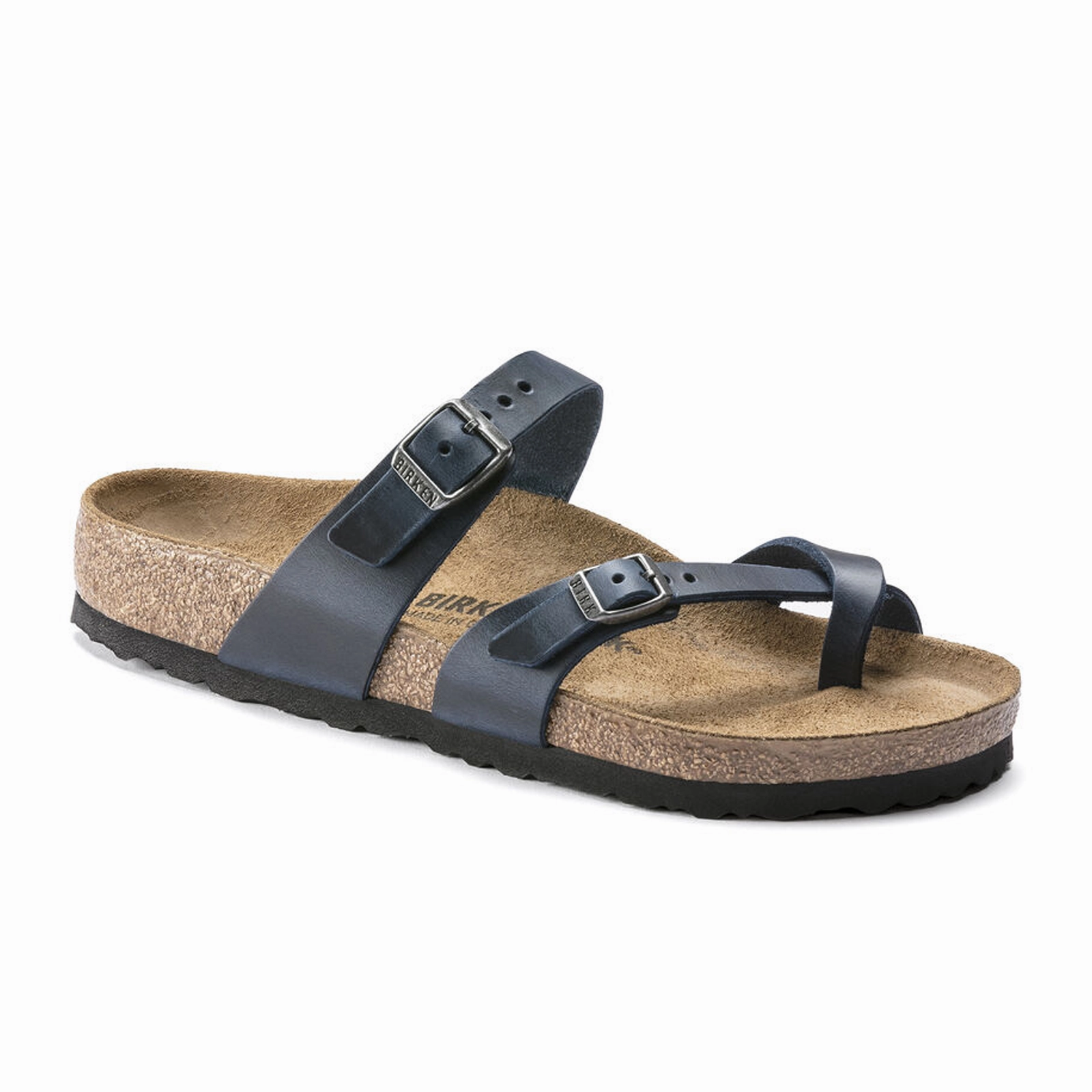 Birkenstock Mayari Sandal (Women) - Blue Oiled Leather Low Profile Design