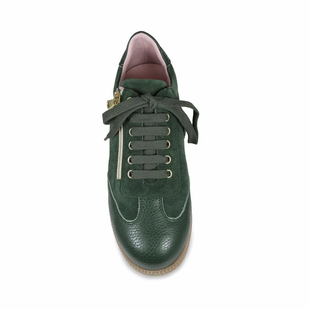 Pixie: Forest Green Leather & Suede Peak Fit Comfort Upper Design