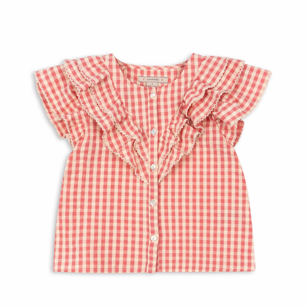 Konges Sloejd Kids Kim Frill Ss Shirt Gots - Flamingo Plume Check Breathable