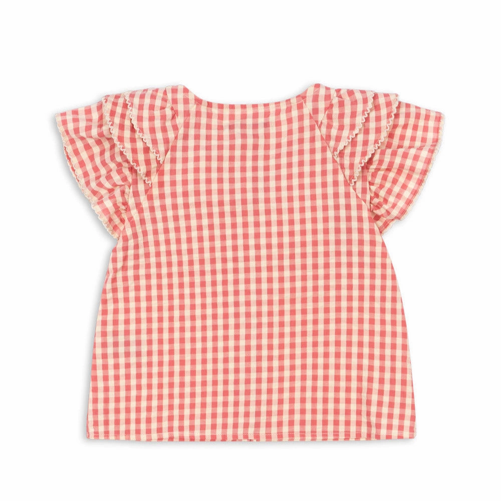 Konges Sloejd Kids Kim Frill Ss Shirt Gots - Flamingo Plume Check Adjustable kids' clothing